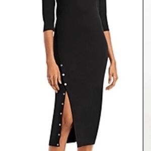 NWT Theory Side Slit Large Black Body on Midi Dress with Buttons Slit Women New